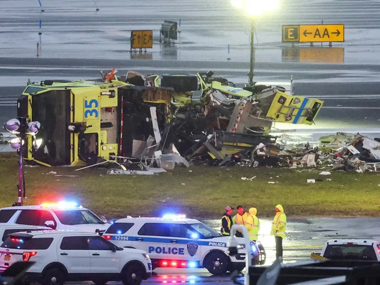 Two pilots killed after Air Canada jet hits fire truck, forcing New York’s LaGuardia airport to close